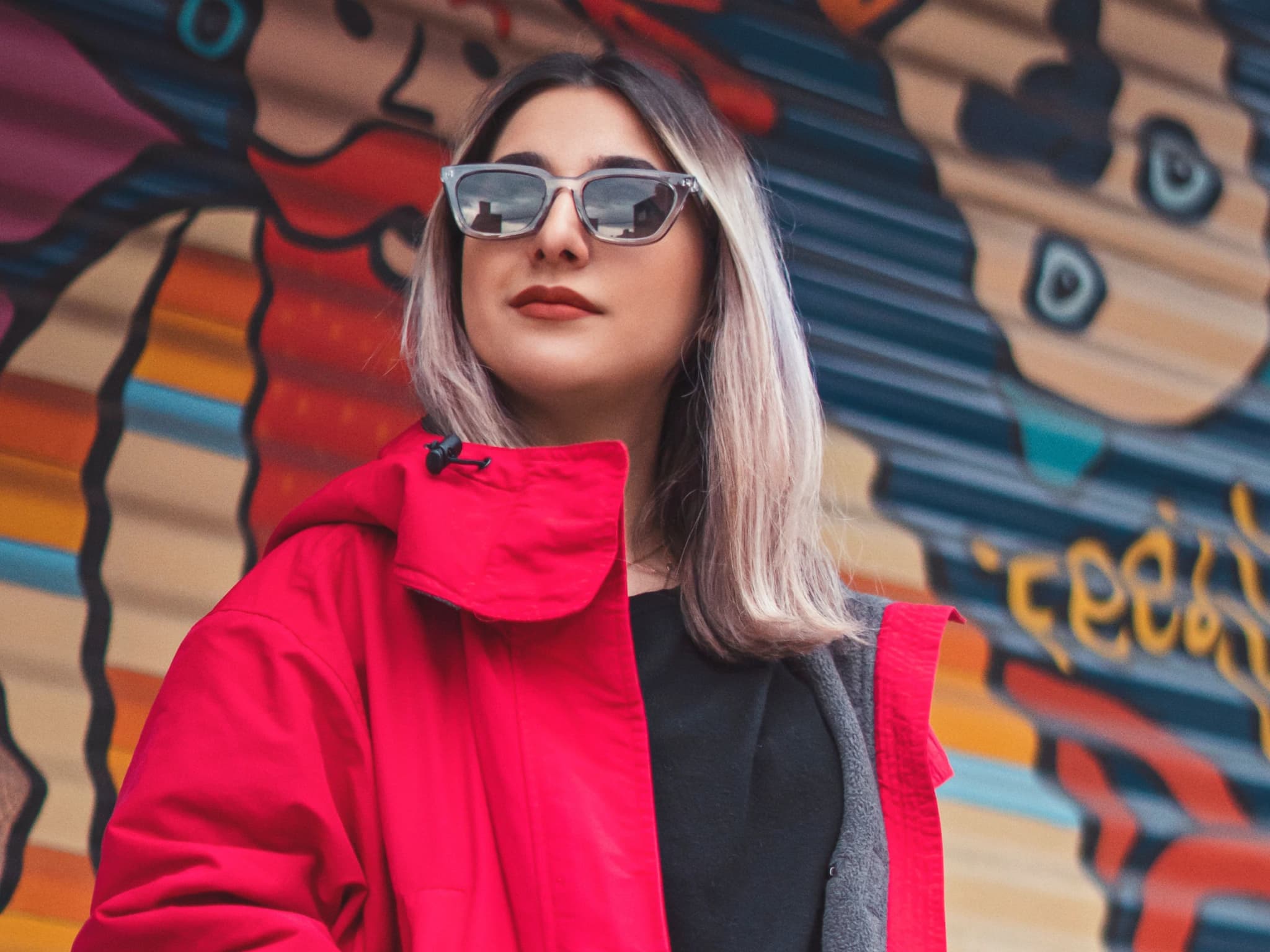 A black leather jacket with sunglasses